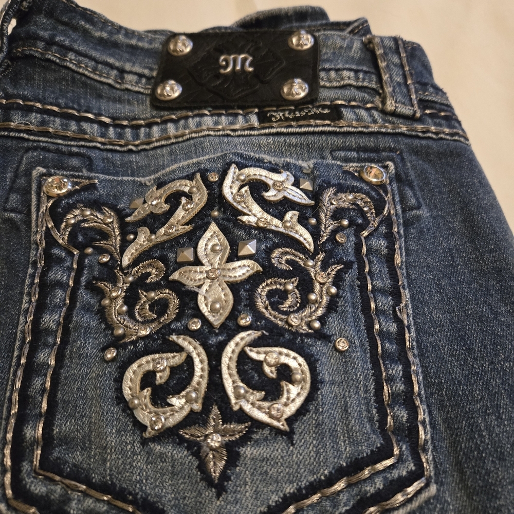 Miss Me Blue Jeans with Silver Embellishments
